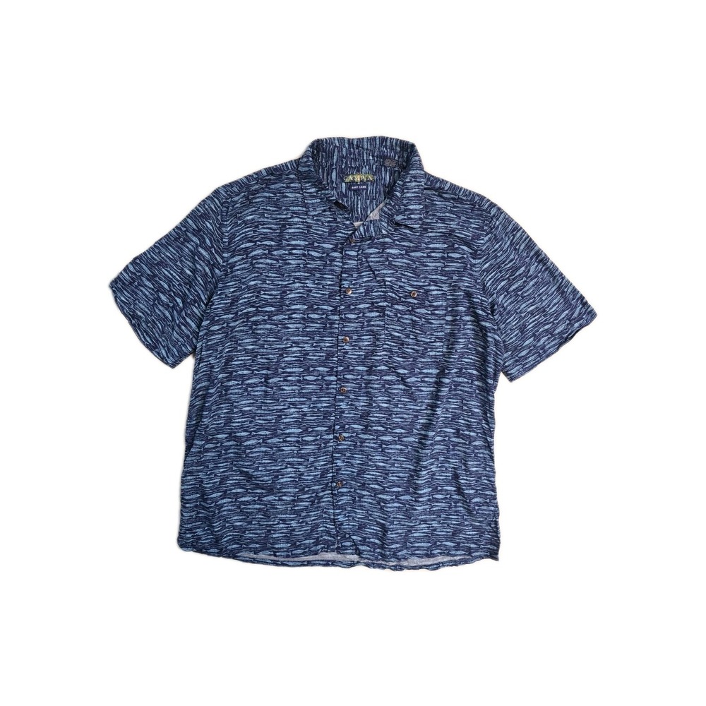 campia moda hawaiian shirt Fish Print XL Blue‎ Rayon